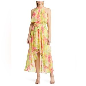 Eliza J Floral Halter Neck High-Low Dress